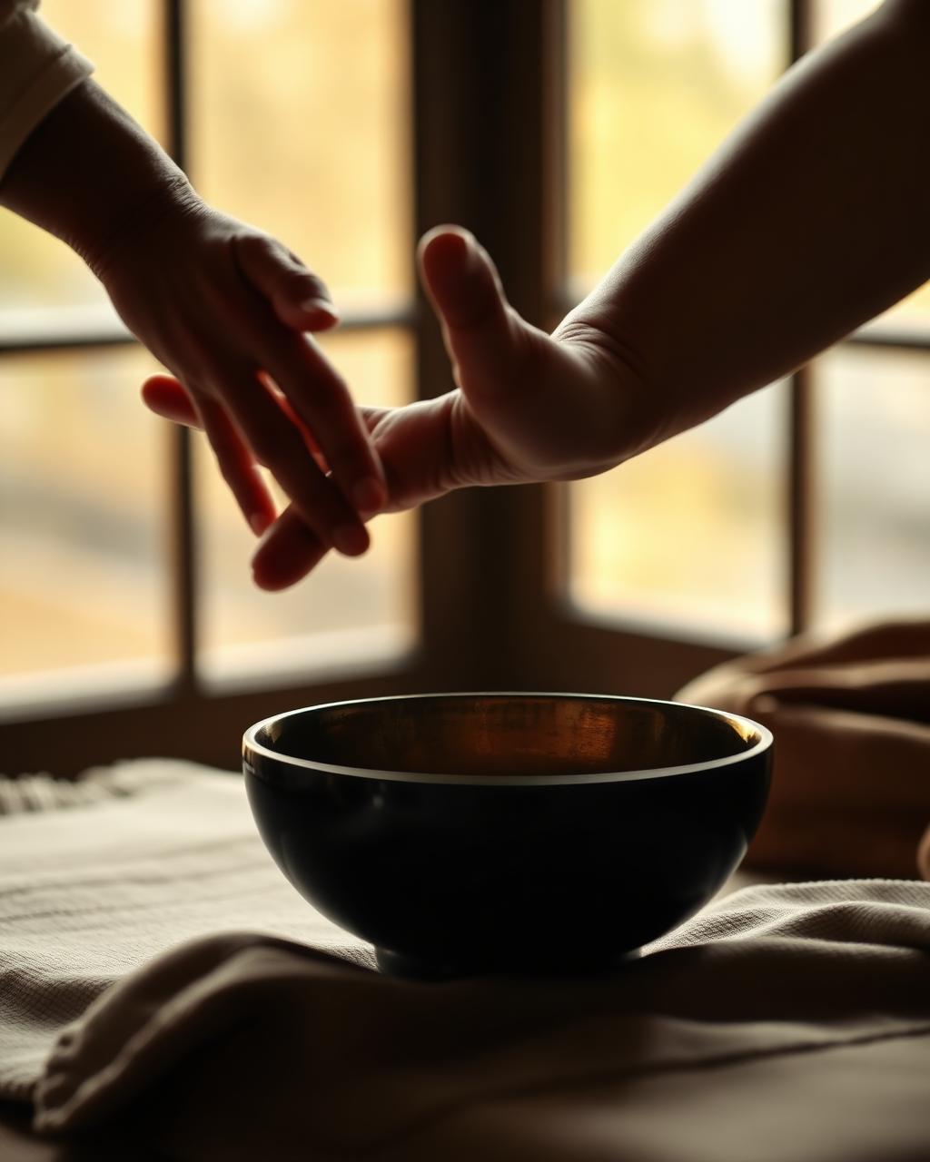 AF Tai Chi and Qigong hands above a singing bowl